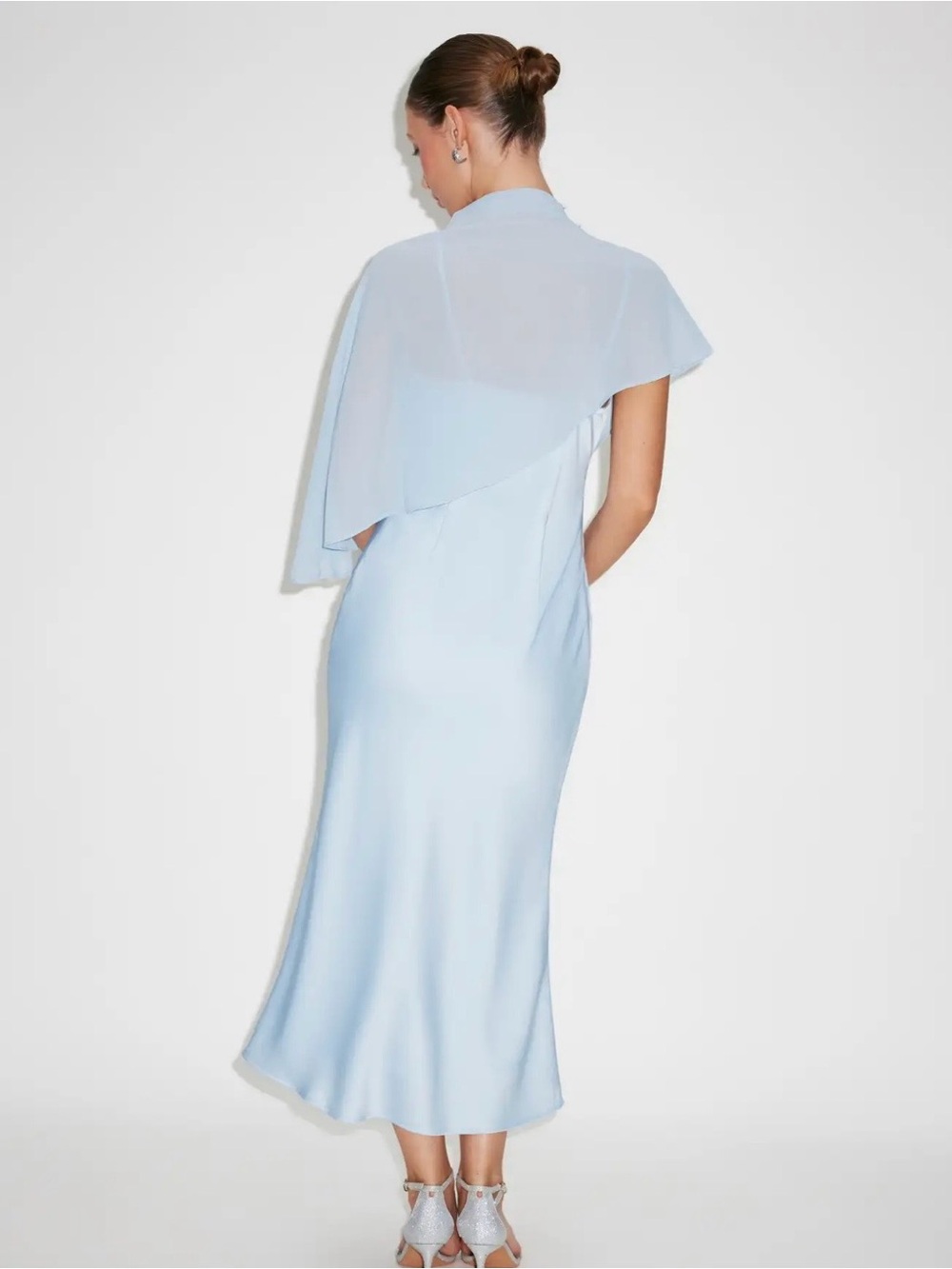 Cider Light Blue Cape Sleeve Evening Dress - Picture 4 of 6